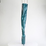 Glitter verde azulado 18 cm PEEP TOE tacones botas altas por encima de la rodilla con cordones