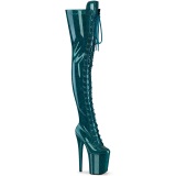 Glitter verde azulado 20 cm ADORE-3020GP tacones botas altas por encima de la rodilla con cordones