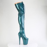 Glitter verde azulado 20 cm ADORE-3020GP tacones botas altas por encima de la rodilla con cordones