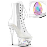 MOON1021C - 18 cm botines de tac�n altos pleaser strass transparentes