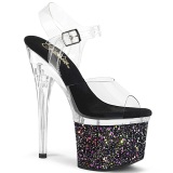 Negro 18 cm ESTEEM-708LG Zapatos plataforma con tacones glitter
