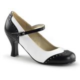 Negro Blanco 7,5 cm retro vintage FLAPPER-25 zapatos de salón tacón bajo