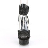 Negro Brillo 15 cm DELIGHT-691LG tacones altos con correa al tobillo