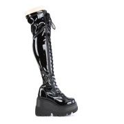 Negro Charol 11,5 cm SHAKER-374 botas por encima de la rodilla con cordones