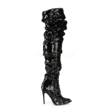 Negro Lentejuelas 13 cm COURTLY-3011 botas altas pleaser