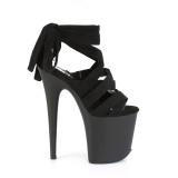 Negro Polipiel 20 cm FLAMINGO-876 tacones altos con cordones de tobillo