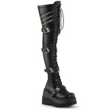 Negro Vegano 11,5 cm SHAKER-420 botas por encima de la rodilla con cordones