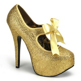 Oro Piedras Strass 14,5 cm Burlesque TEEZE-04R Plataforma Zapato Salón