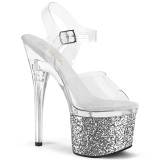 Plata 18 cm ESTEEM-708LG Zapatos plataforma con tacones glitter