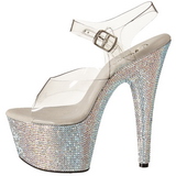 Plata 18 cm Pleaser BEJEWELED-708DM Strass Plataforma Tacones Altos