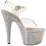 Plata 18 cm Pleaser BEJEWELED-708DM Strass Plataforma Tacones Altos