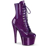 Purpura glitter 18 cm plataforma botines tacón alto mujer