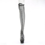 Tejido de malla y strass 15 cm DELIGHT-3009 Negro botas altas tacn