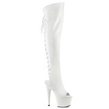 Vegano 18 cm ADORE-3019 tacón aguja botas altas punta abierta con cordones blanco