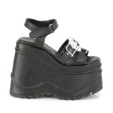 Vegano Negros 15 cm Demonia WAVE-13 lolita zapatos sandalias con cuña alta plataforma